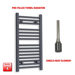 Single Heat Element 500 x 800 Flat Anthracite Pre-Filled Electric Towel Rail HTR