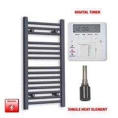 Single Heat Element + Digital Timer 500 x 800 Flat Anthracite Pre-Filled Electric Towel Rail HTR