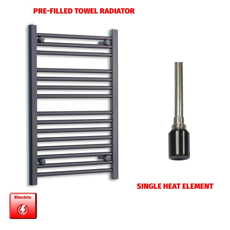 Single Heat Element 500 x 800 Flat Black Pre-Filled Electric Heated Towel Rail