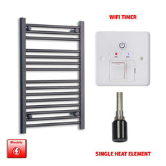 Single Heat Element + Wifi Timer 500 x 800 Flat Black Pre-Filled Electric Heated Towel Rail