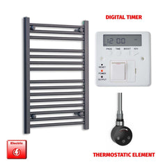 Thermostatic Element + Digital Timer 500 x 800 Flat Black Pre-Filled Electric Heated Towel Rail