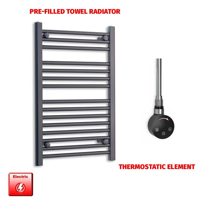 Thermostatic Element 500 x 800 Flat Black Pre-Filled Electric Heated Towel Rail