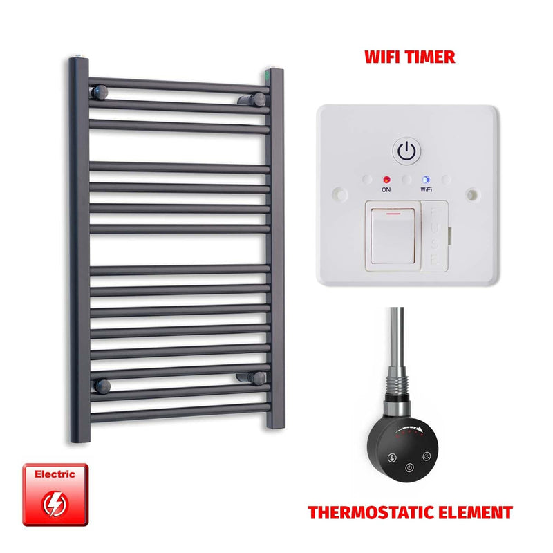 Thermostatic Element + Wifi Timer 500 x 800 Flat Black Pre-Filled Electric Heated Towel Rail