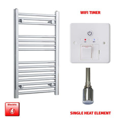 Straight / Single Heat Element + Wifi Timer 500 x 800 Flat Chrome Pre-Filled Electric Heated Towel Rail