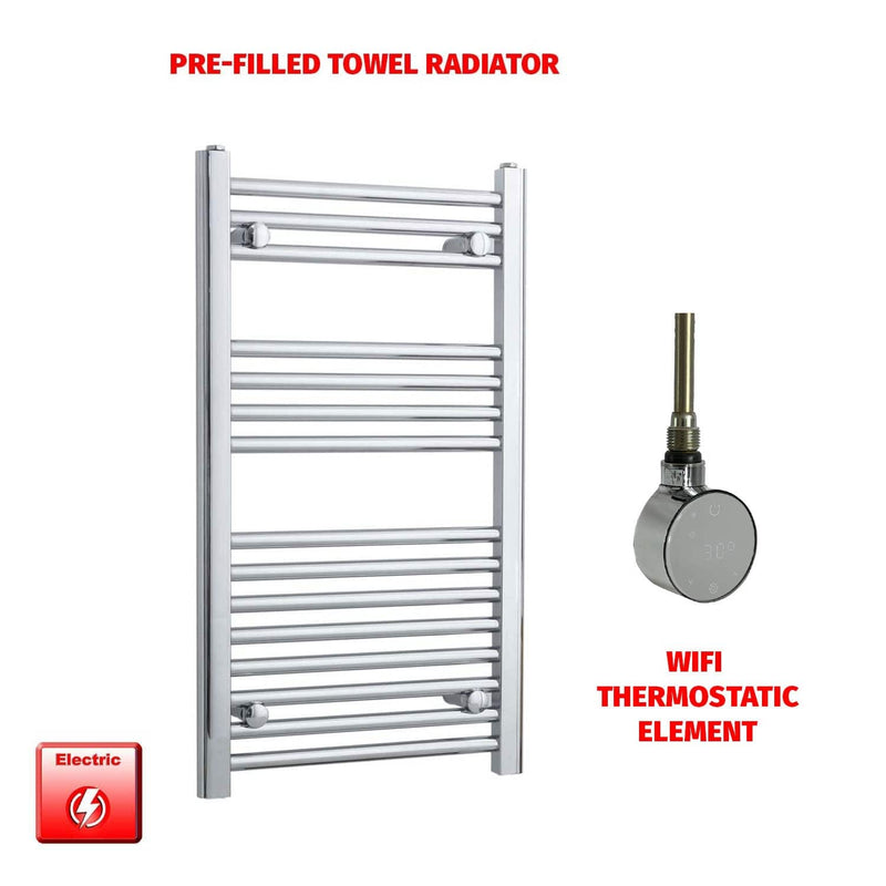 Straight / ER-Wifi Thermostatic 500 x 800 Flat Chrome Pre-Filled Electric Heated Towel Rail