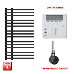 Thermostatic Element + Digital Timer 500 x 900 Difta Pre-Filled Electric Towel Rail Flat Black