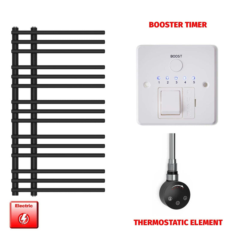 Thermostatic Element + Booster Timer 500 x 900 Difta Pre-Filled Electric Towel Rail Flat Black