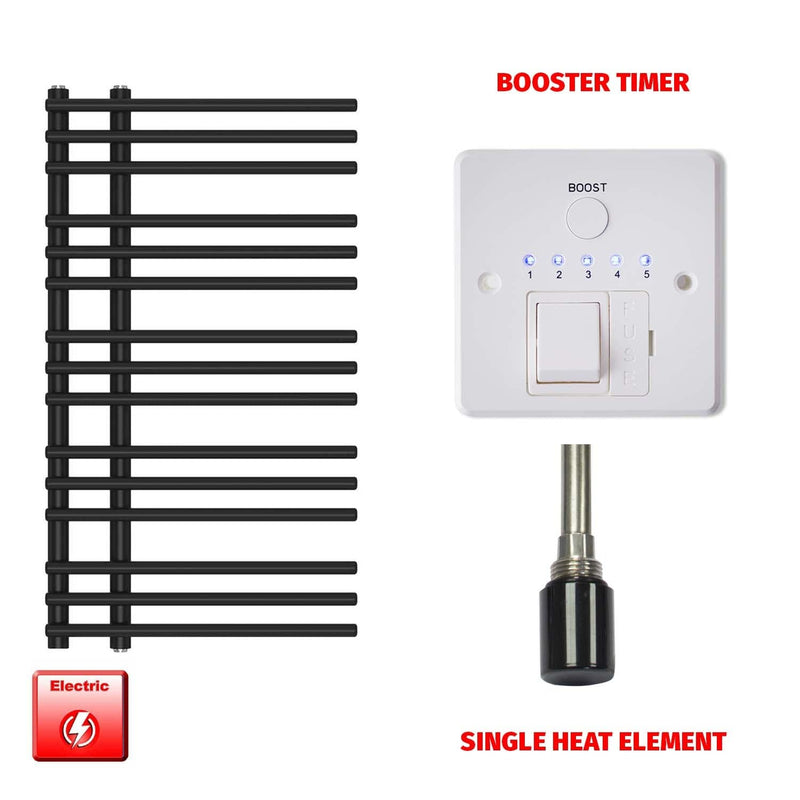 Single Heat Element + Booster Timer 500 x 900 Difta Pre-Filled Electric Towel Rail Flat Black