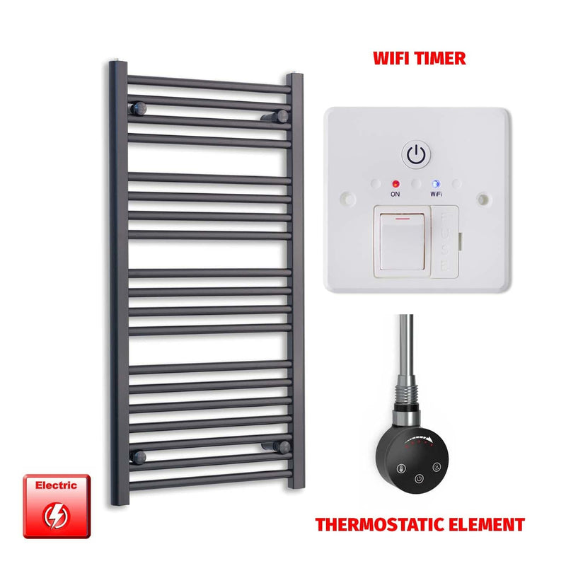 Thermostatic Element + Wifi Timer 550 x 1000 Flat Black Pre-Filled Electric Heated Towel Rail