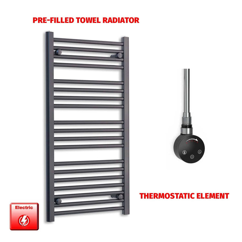 Thermostatic Element 550 x 1000 Flat Black Pre-Filled Electric Heated Towel Rail