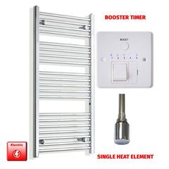 Single Heat Element + Booster Timer 550 x 1100 Pre-Filled Electric Heated Towel Rail Chrome HTR