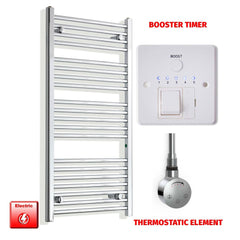 Thermostatic Element + Booster Timer 550 x 1100 Pre-Filled Electric Heated Towel Rail Chrome HTR