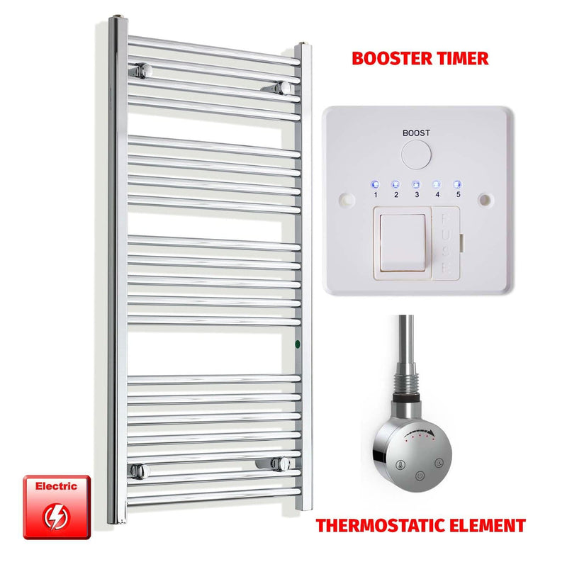 Thermostatic Element + Booster Timer 550 x 1100 Pre-Filled Electric Heated Towel Rail Chrome HTR