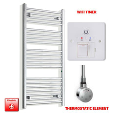 Thermostatic Element + Wifi Timer 550 x 1100 Pre-Filled Electric Heated Towel Rail Chrome HTR