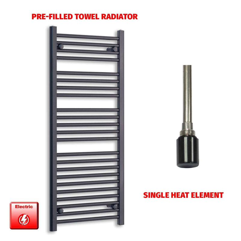 Single Heat Element 550 x 1200 Flat Black Pre-Filled Electric Heated Towel Rail