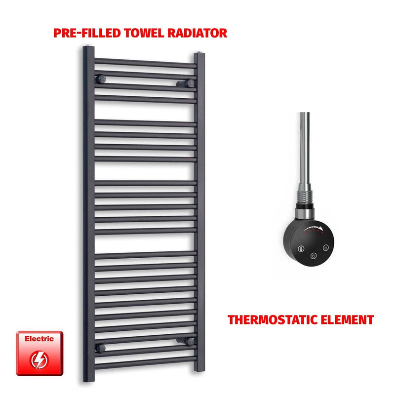 Thermostatic Element 550 x 1200 Flat Black Pre-Filled Electric Heated Towel Rail
