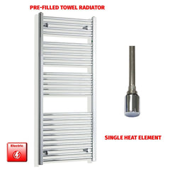 Single Heat Element 550 x 1300 Pre-Filled Electric Heated Towel Rail Chrome HTR