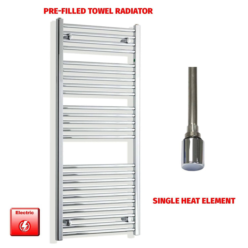 Single Heat Element 550 x 1300 Pre-Filled Electric Heated Towel Rail Chrome HTR