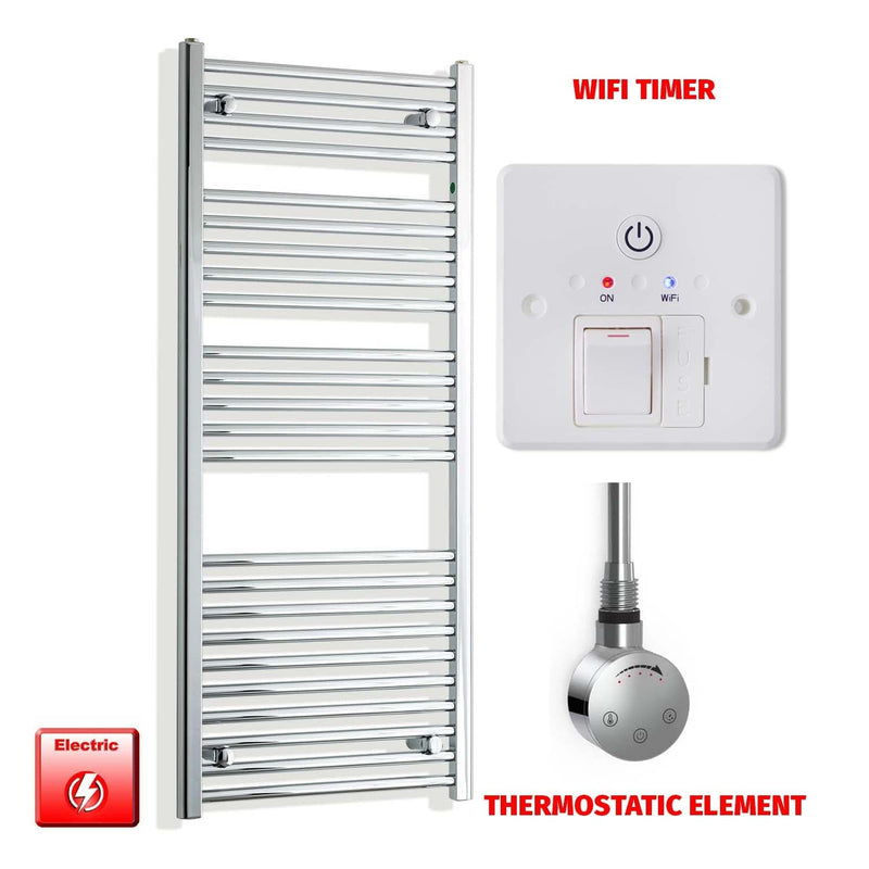 Thermostatic Element + Wifi Timer 550 x 1300 Pre-Filled Electric Heated Towel Rail Chrome HTR