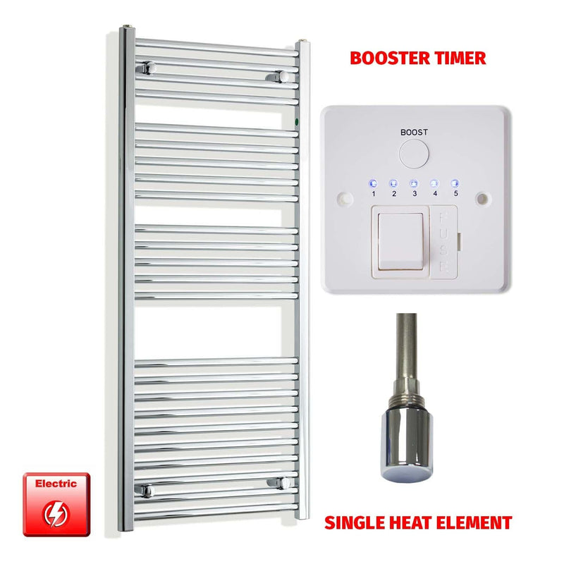 Single Heat Element + Booster Timer 550 x 1300 Pre-Filled Electric Heated Towel Rail Chrome HTR