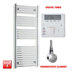 Thermostatic Element + Digital Timer 550 x 1300 Pre-Filled Electric Heated Towel Rail Chrome HTR