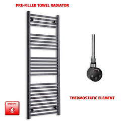Thermostatic Element 550 x 1400 Flat Black Pre-Filled Electric Heated Towel Rail HTR