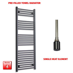 Single Heat Element 550 x 1400 Flat Black Pre-Filled Electric Heated Towel Rail HTR