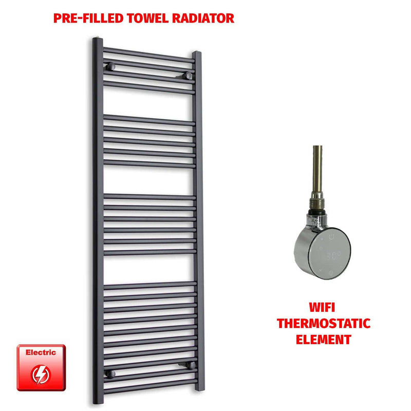 ER-Wifi Thermostatic 550 x 1400 Flat Black Pre-Filled Electric Heated Towel Rail HTR