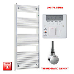Thermostatic Element + Digital Timer 550 x 1600 Chrome Pre-Filled Electric Heated Towel Rail HTR