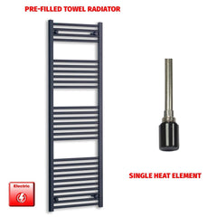 Single Heat Element 550 x 1600 Flat Black Pre-Filled Electric Heated Towel Rail