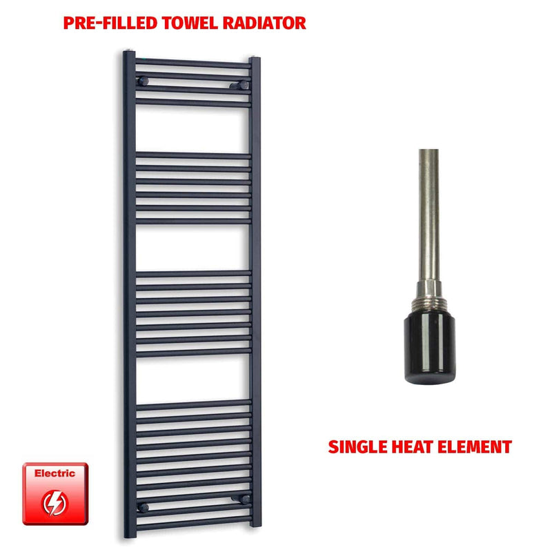 Single Heat Element 550 x 1600 Flat Black Pre-Filled Electric Heated Towel Rail