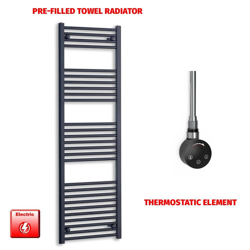 Thermostatic Element 550 x 1600 Flat Black Pre-Filled Electric Heated Towel Rail