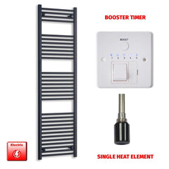 Single Heat Element + Booster Timer 550 x 1800 Flat Black Pre-Filled Electric Heated Towel Rail