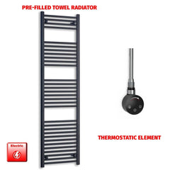 Thermostatic Element 550 x 1800 Flat Black Pre-Filled Electric Heated Towel Rail