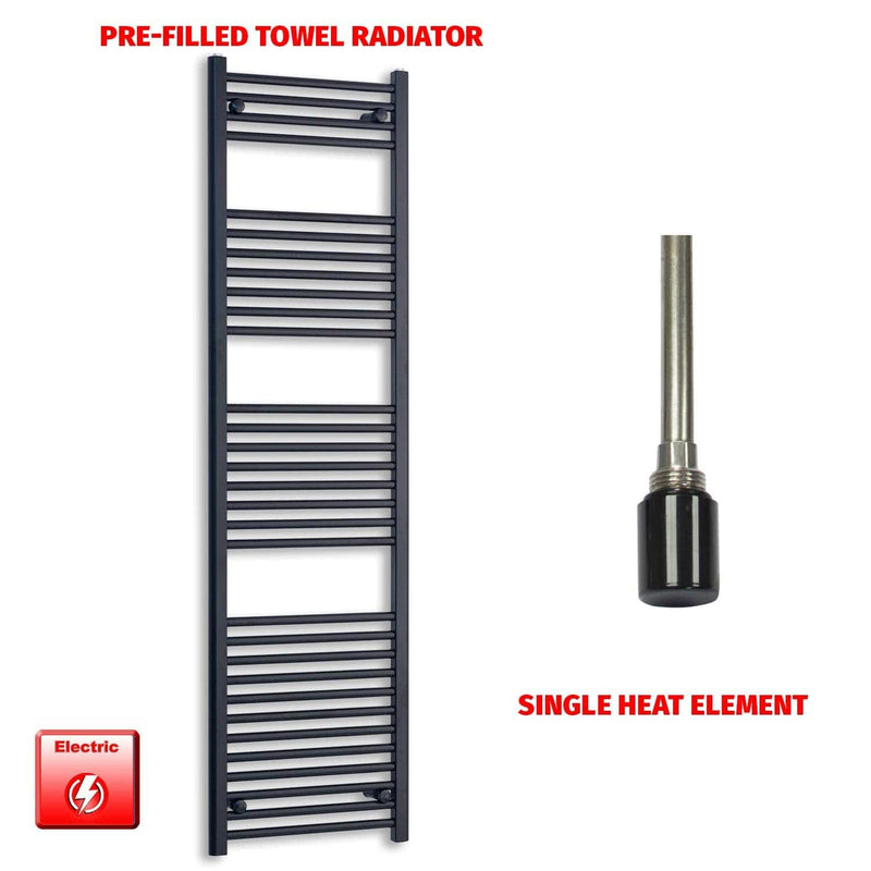Single Heat Element 550 x 1800 Flat Black Pre-Filled Electric Heated Towel Rail