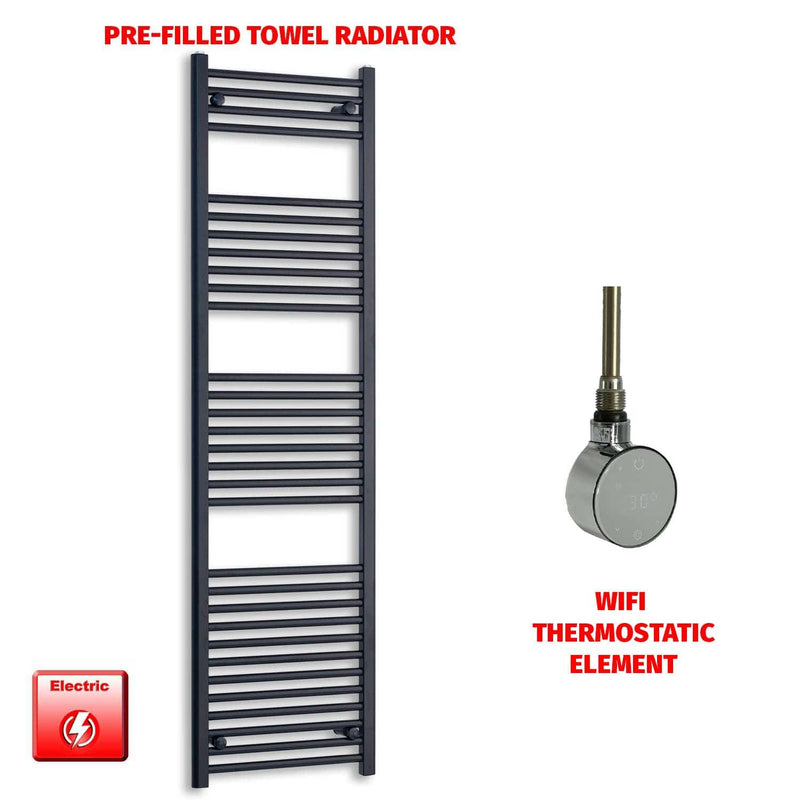 ER-Wifi Thermostatic 550 x 1800 Flat Black Pre-Filled Electric Heated Towel Rail