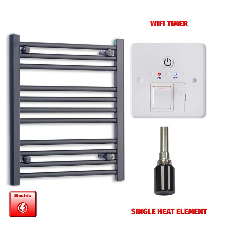 Single Heat Element + Wifi Timer 550 x 600 Flat Black Pre-Filled Electric Heated Towel Rail