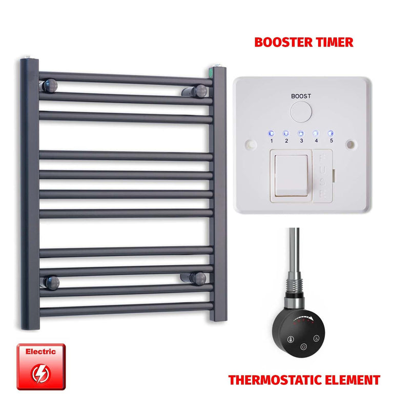 Thermostatic Element + Booster Timer 550 x 600 Flat Black Pre-Filled Electric Heated Towel Rail