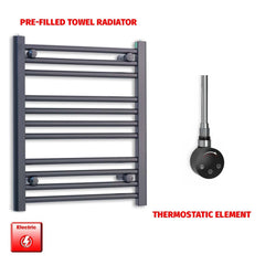Thermostatic Element 550 x 600 Flat Black Pre-Filled Electric Heated Towel Rail