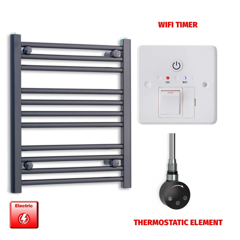 Thermostatic Element + Wifi Timer 550 x 600 Flat Black Pre-Filled Electric Heated Towel Rail