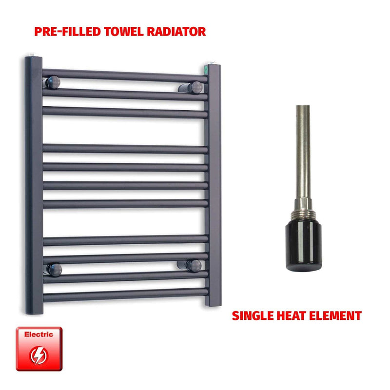 Single Heat Element 550 x 600 Flat Black Pre-Filled Electric Heated Towel Rail