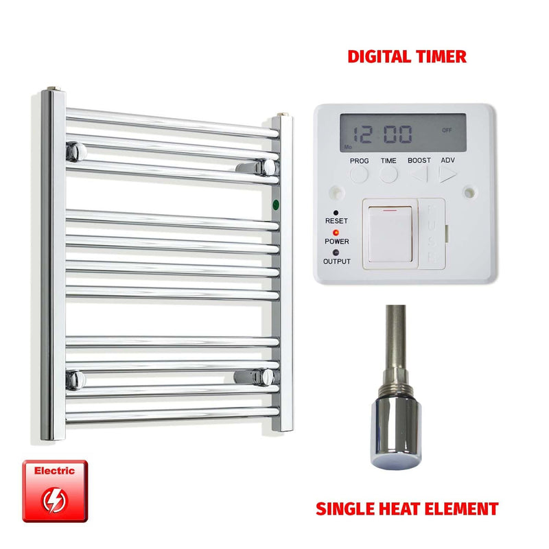 Single Heat Element + Digital Timer 550 x 600 Pre-Filled Electric Heated Towel Rail Chrome HTR