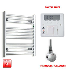 Thermostatic Element + Digital Timer 550 x 600 Pre-Filled Electric Heated Towel Rail Chrome HTR
