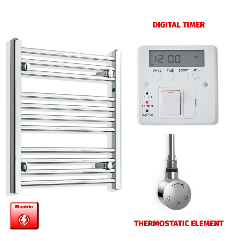 Thermostatic Element + Digital Timer 550 x 600 Pre-Filled Electric Heated Towel Rail Chrome HTR
