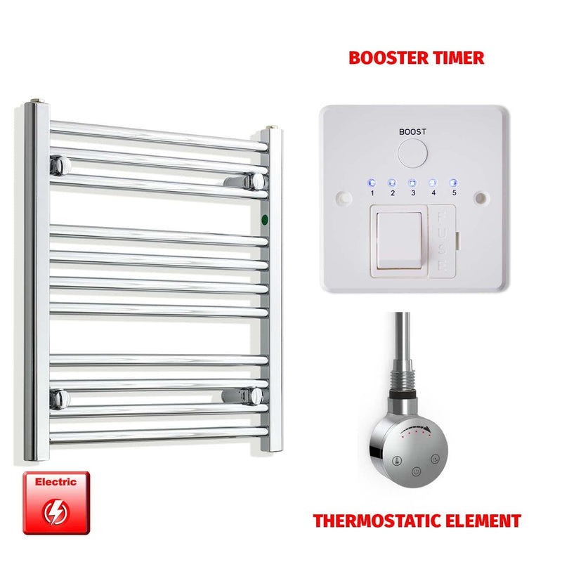 Thermostatic Element + Booster Timer 550 x 600 Pre-Filled Electric Heated Towel Rail Chrome HTR