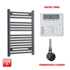 Thermostatic Element + Digital Timer 550 x 800 Flat Black Pre-Filled Electric Heated Towel Rail HTR