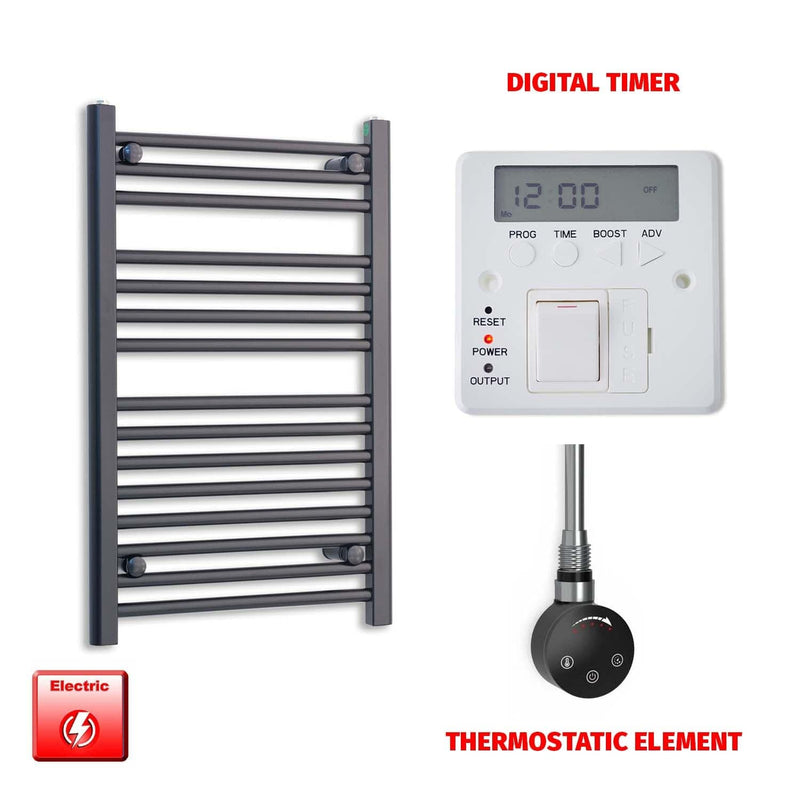Thermostatic Element + Digital Timer 550 x 800 Flat Black Pre-Filled Electric Heated Towel Rail HTR