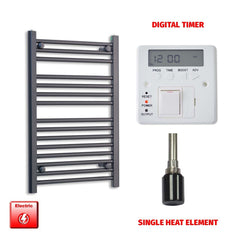 Single Heat Element + Digital Timer 550 x 800 Flat Black Pre-Filled Electric Heated Towel Rail HTR