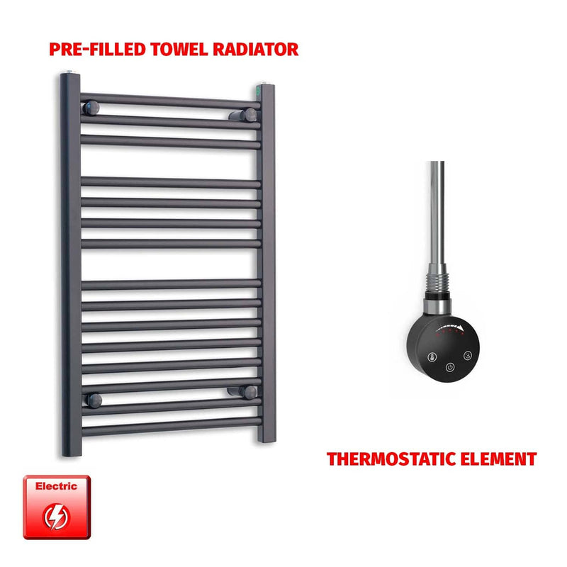 Thermostatic Element 550 x 800 Flat Black Pre-Filled Electric Heated Towel Rail HTR