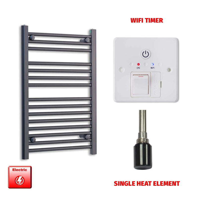 Single Heat Element + Wifi Timer 550 x 800 Flat Black Pre-Filled Electric Heated Towel Rail HTR